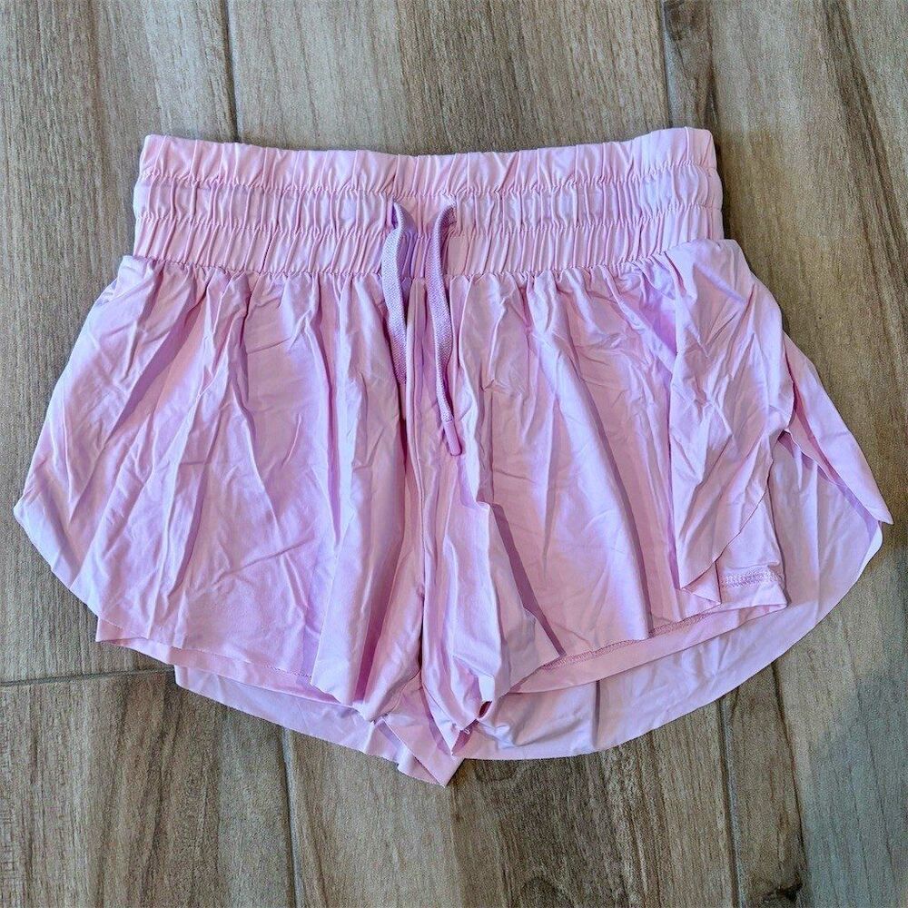 Tek Gear Girls Shorts Size L Pink Flyaway Running Athletic Lined Smocked